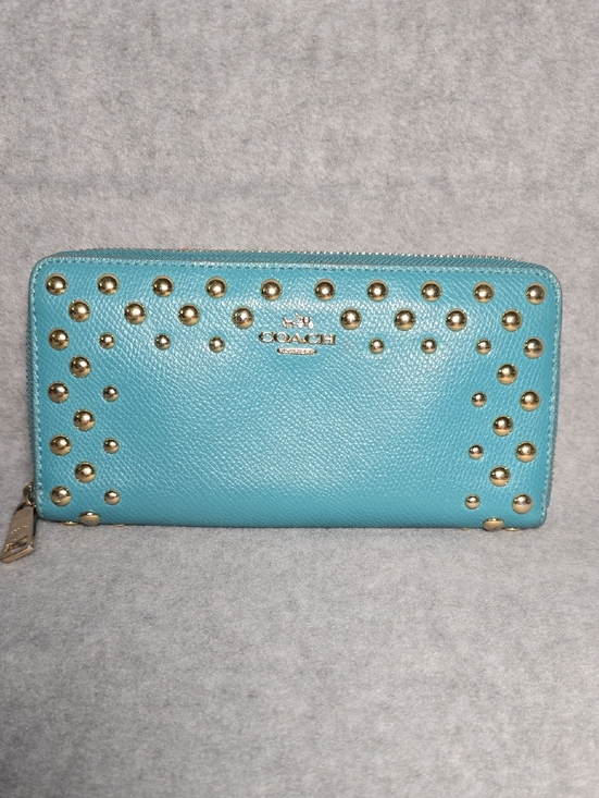 Coach Handbags - Coach Accordion Zip Wallet Cadet Blue with Gold Studs